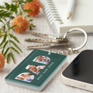 Porte-clefs Papa multi photo typographie vert moderne