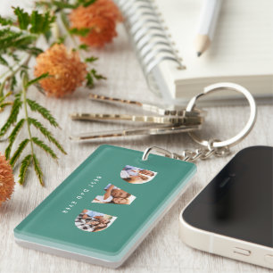 Porte-clefs Papa multi photo typographie vert moderne