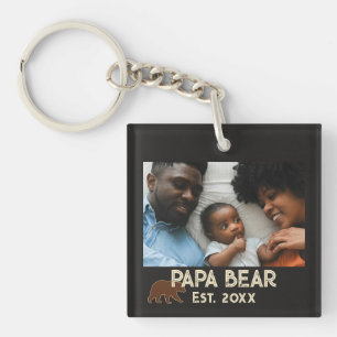 Porte-clefs Papa ours Père Année Fondée Photo Noir