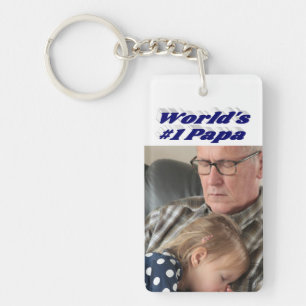 Porte-clefs Papa photo avec texte bleu foncé