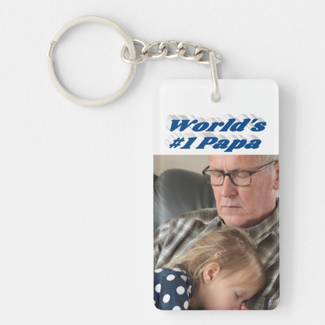 Porte-clefs Papa photo avec texte bleu mer (Devant)
