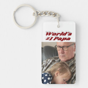 Porte-clefs Papa photo avec texte bordeaux