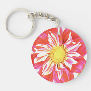 Porte-clefs Papier dahlia rayé rouge et blanc corail