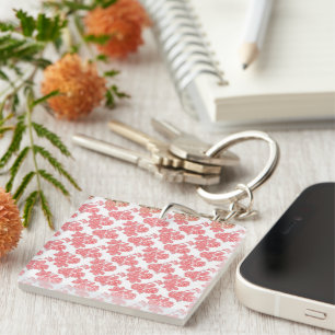 Porte-clefs Papier d'emballage floral rouge et rose vif