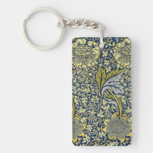 Porte-clefs Papier Peint Floral William Morris Kennet Bleu Or