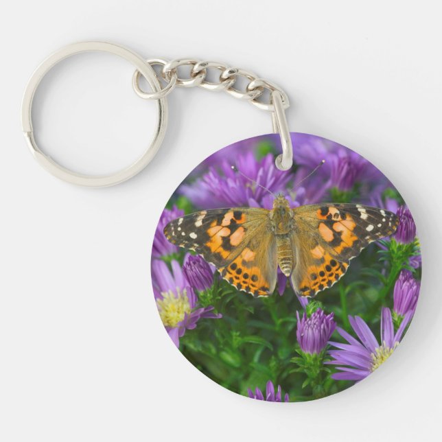 Porte-clefs Papillon à ailes angulaires sur fleur conique (Devant)