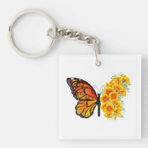 Porte-clefs Papillon à fleurs avec Poppy de Californie jaune