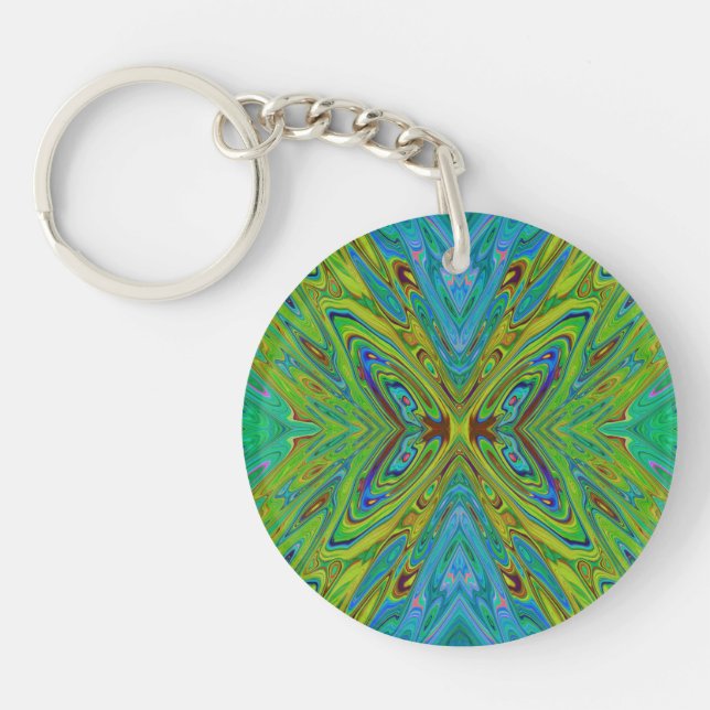 Porte-clefs Papillon Abstrait Chartreuse et Bleu Trippy (Devant)