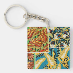Porte-clefs Papillon Art Déco Jaune et Turquoise Vibrants