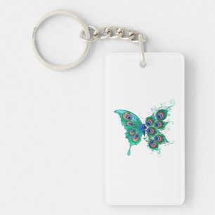Porte-clefs Papillon aux plumes de paon vert