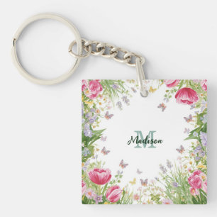 Porte-clefs Papillon bleu de fleur de fleur sauvage coloré de