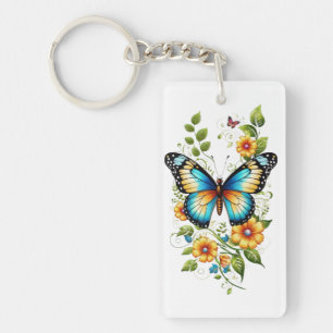 Porte-clefs Papillon bleu et fleurs jaunes-45871 Sweat - shirt
