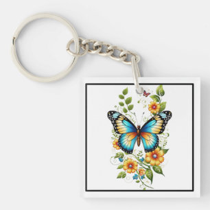 Porte-clefs Papillon bleu et fleurs jaunes-45871 Sweat - shirt
