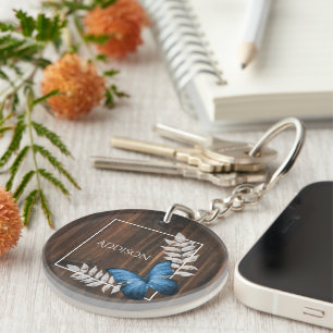 Porte-clefs Papillon bleu rustique Porte - clé personnalisé