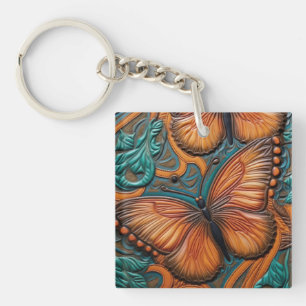 Porte-clefs Papillon Brown et Turquoise 3D