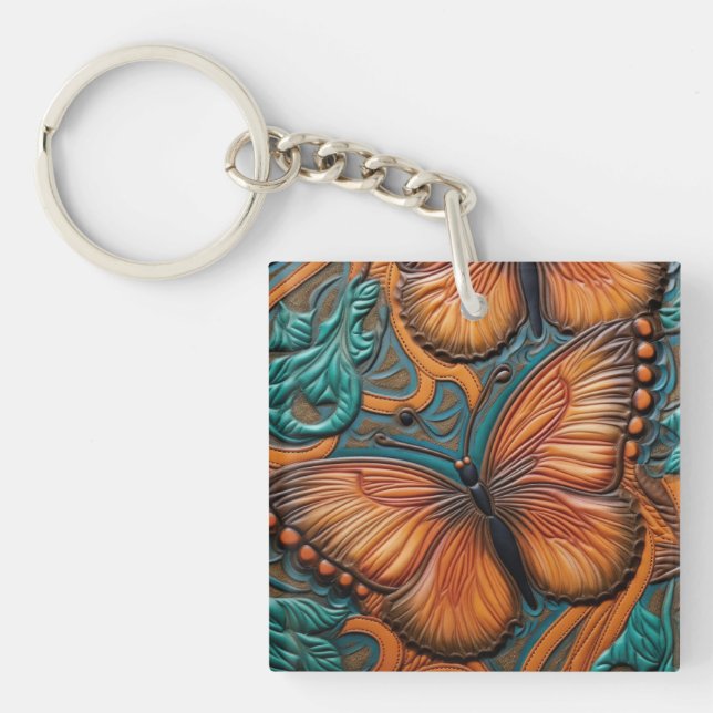 Porte-clefs Papillon Brown et Turquoise 3D (Devant)