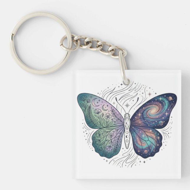 Porte-clefs Papillon Cosmique Esthétique de la Nature Céleste (Devant)