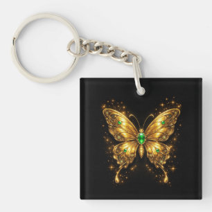 Porte-clefs Papillon de cristal émeraude doré