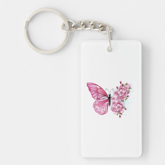 Porte-clefs Papillon de fleurs avec Sakura rose (Devant)