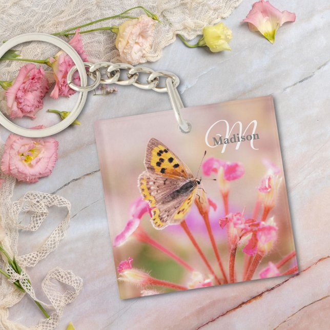 Porte-clefs Papillon de nom de monogramme personnalisé (Créateur téléchargé)
