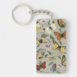 Porte-clefs Papillon de nuit vintage 1842 Art botanique floral