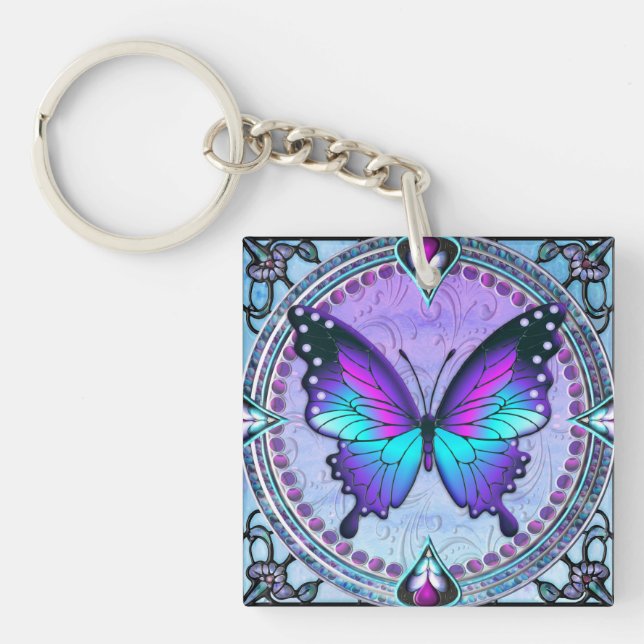 Porte-clefs Papillon de sublimation avec Arrière - plan (Devant)