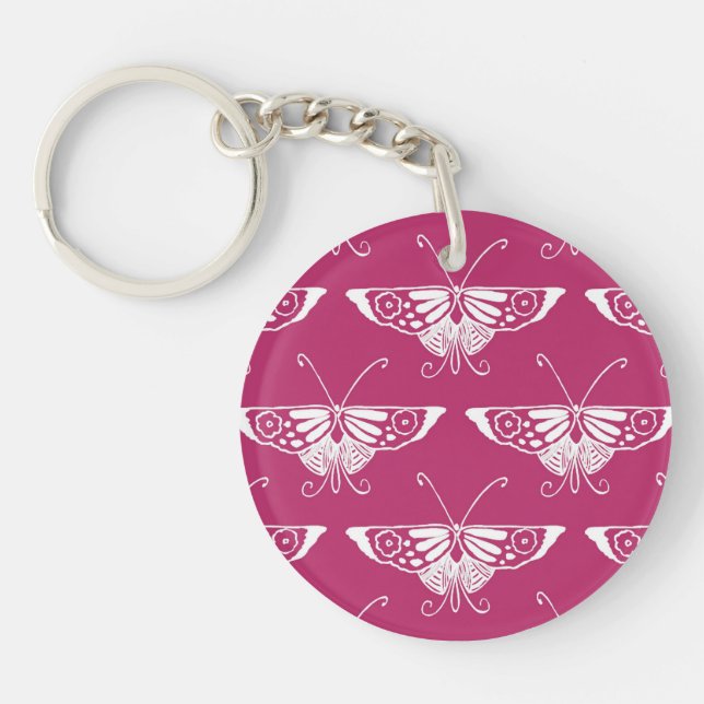 Porte-clefs Papillon déco stylisé - mauve profonde (Devant)