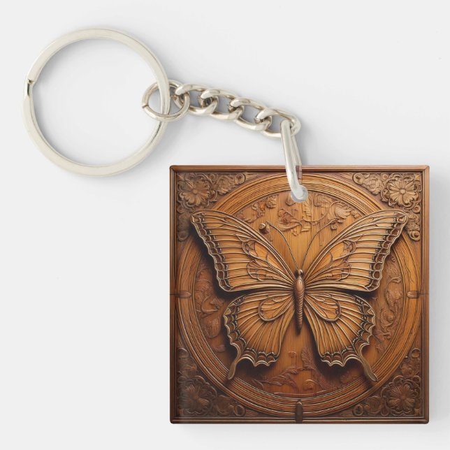 Porte-clefs Papillon en bois embossé faux (Devant)