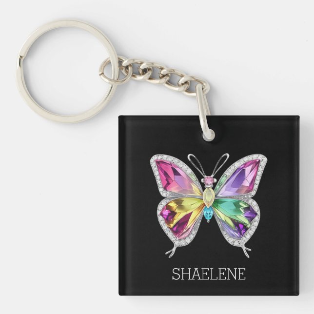 Porte-clefs Papillon en cristal arc-en-ciel bijoux (Devant)