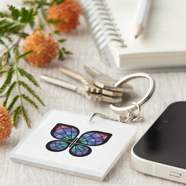 Porte-clefs Papillon en verre tendu (Devant Droit)