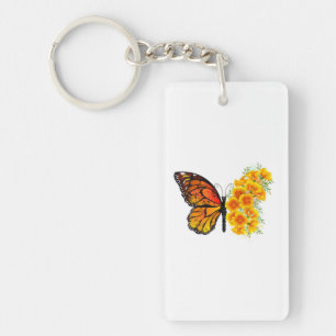 Porte-clefs Papillon Fleur avec Pavot de Californie Jaune