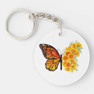 Porte-clefs Papillon Fleur avec Pavot de Californie Jaune