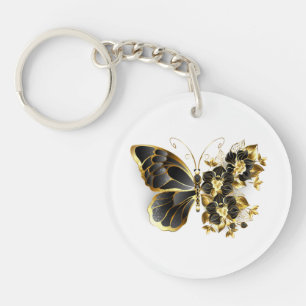 Porte-clefs Papillon fleur d'or avec orchidée noire
