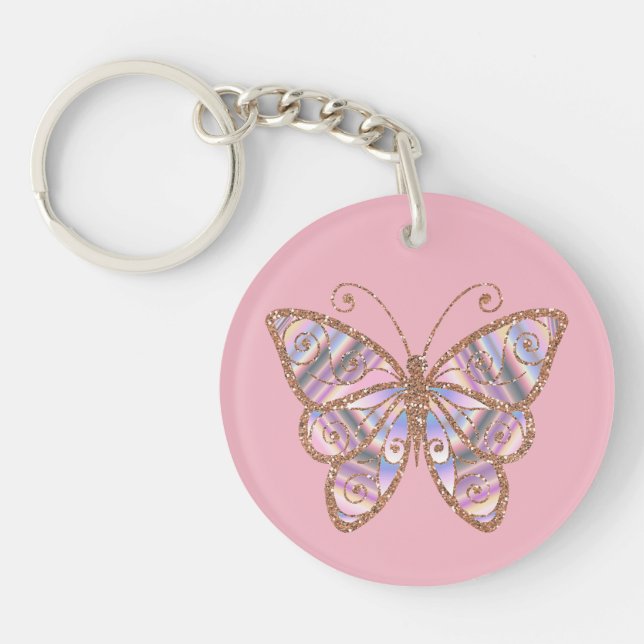 Porte-clefs Papillon Glittery Porte - clé rose personnalisé (Devant)