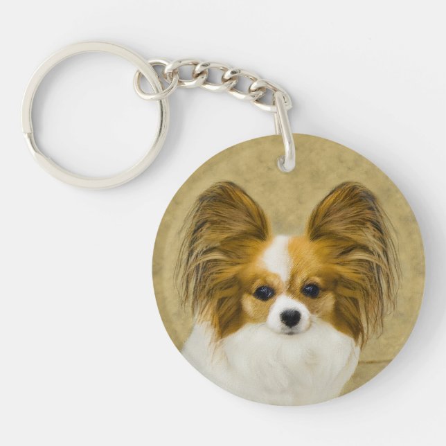 Porte-clefs Papillon (Hound Tri) Peinture - Art original du ch (Devant)