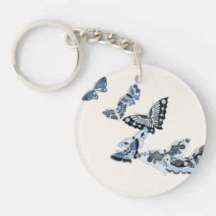 Porte-clefs Papillon japonais Vintage bleu