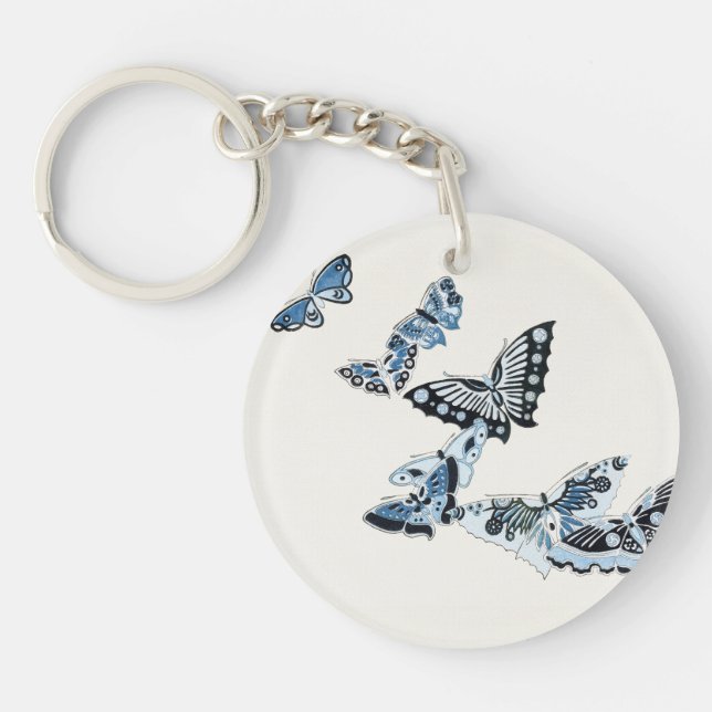 Porte-clefs Papillon japonais Vintage bleu (Devant)