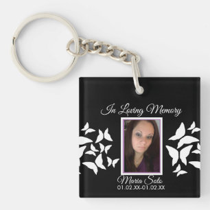 Porte-clefs Papillon Mémorial Funérailles Enterrement Rose Ble