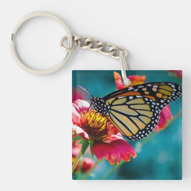 Porte-clefs Papillon Monarque Fleur Rouge (Devant)