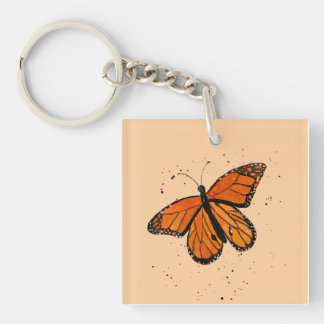 Porte-clefs Papillon Monarque peint à la main en aquarelle