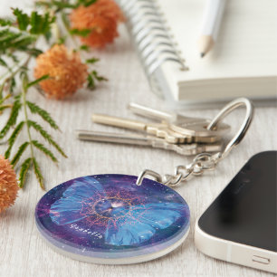 Porte-clefs Papillon morpho / Galaxie Mandala