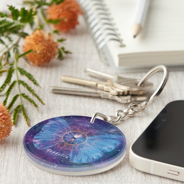 Porte-clefs Papillon morpho / Galaxie Mandala (Devant droit)