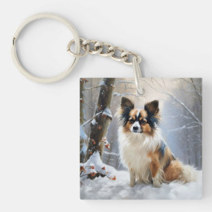 Porte-clefs Papillon Noël sous la neige Christmas