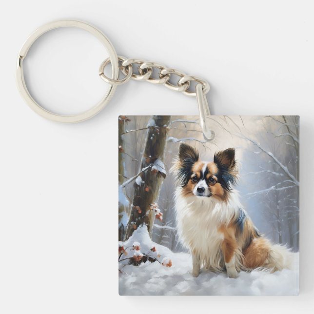 Porte-clefs Papillon Noël sous la neige Christmas (Devant)