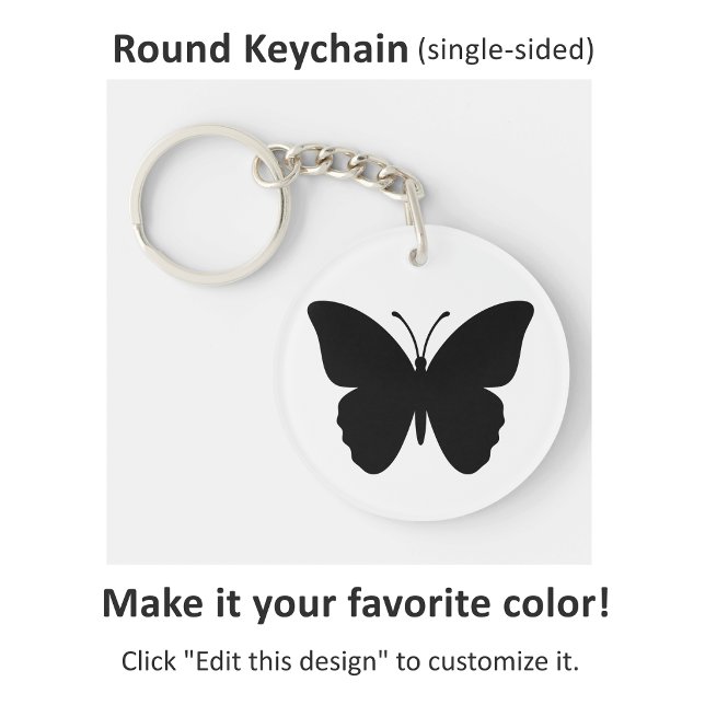 Porte-clefs Papillon noir sur fond blanc rond (Créateur téléchargé)