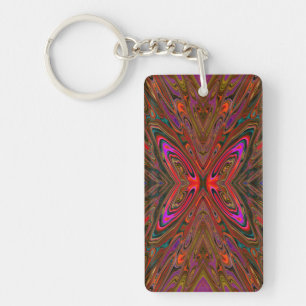 Porte-clefs Papillon orange et magenta abstrait et tripant