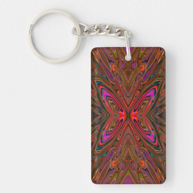Porte-clefs Papillon orange et magenta abstrait et tripant (Devant)