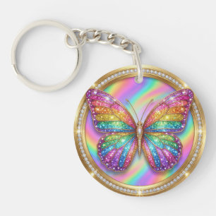 Porte-clefs Papillon Personnalisé Paillettes Arc-en-Ciel Nom