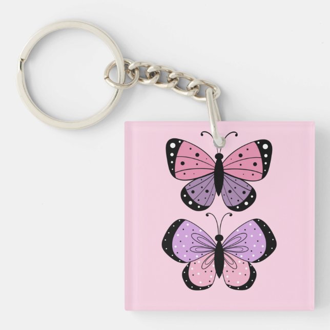 Porte-clefs Papillon rose et violet  (Devant)