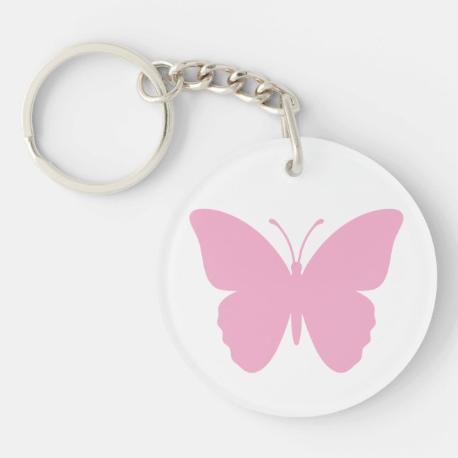 Porte-clefs Papillon Rose Rond Simple Face (Devant)